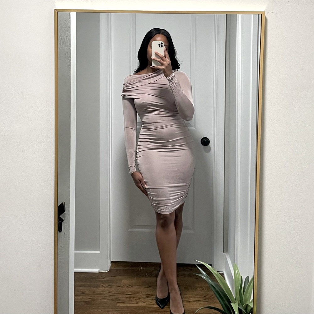 Ruched, Off-shoulder Midi Dress